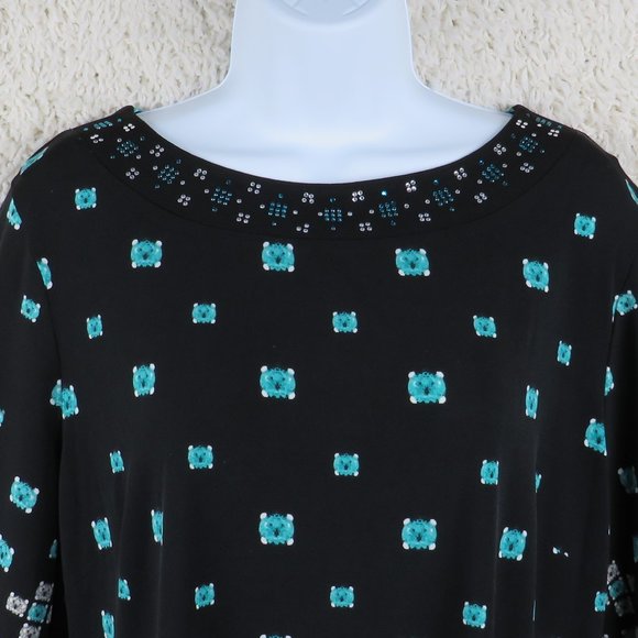 JM Collection* Women's Long Sleeve Boat Neck Straight Hem BOHO Blouse~Size Large - Picture 5 of 10